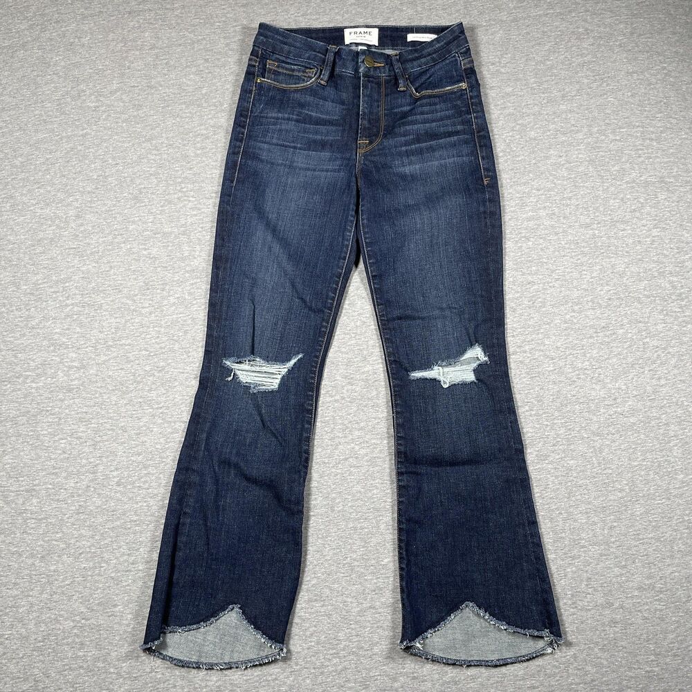 FRAME Jeans Womens 24 Blue Le Crop Mini Boot Bootcut Distressed Raw Hem